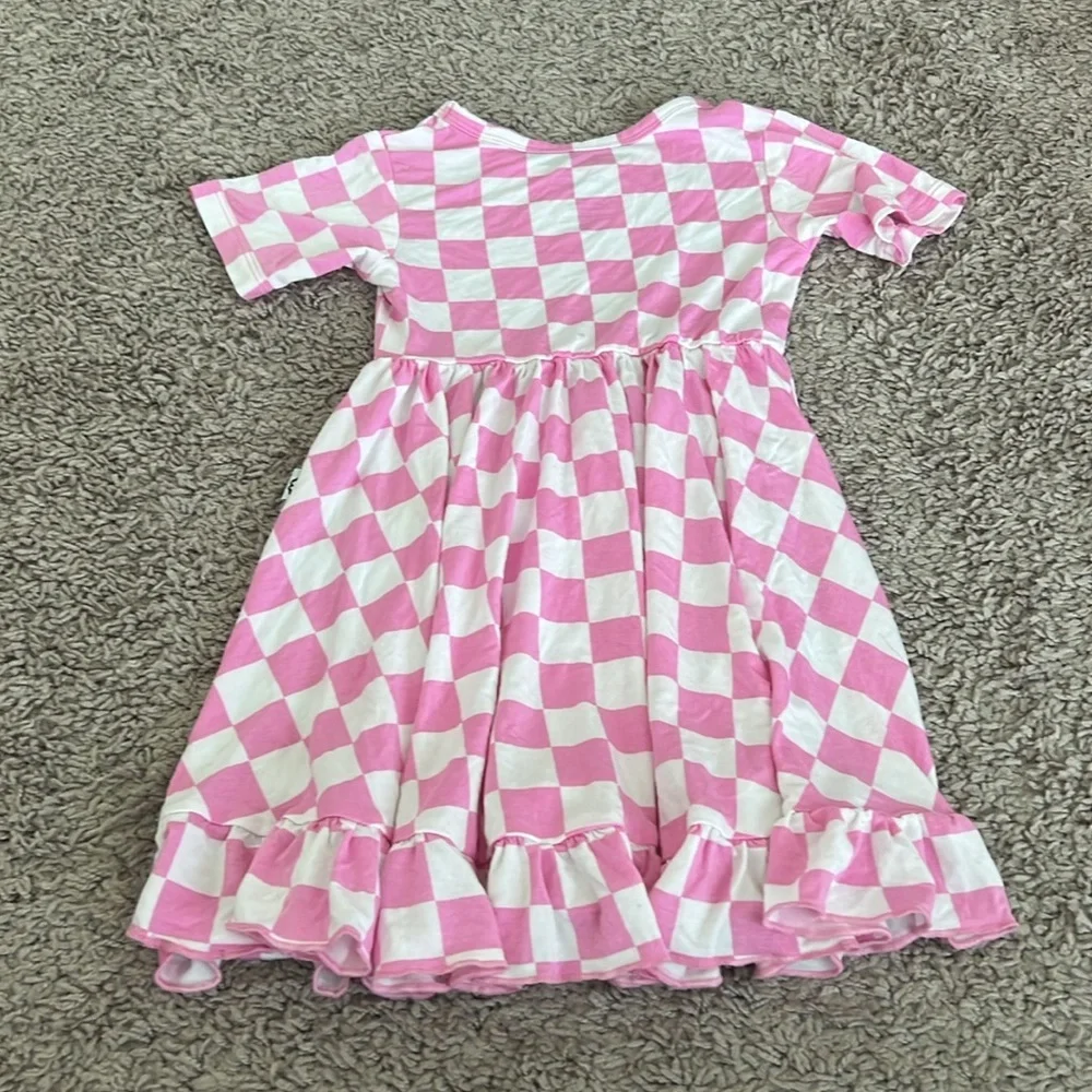 Dream Big Little Toddler Pink & White Checkered Bamboo Flair Dress